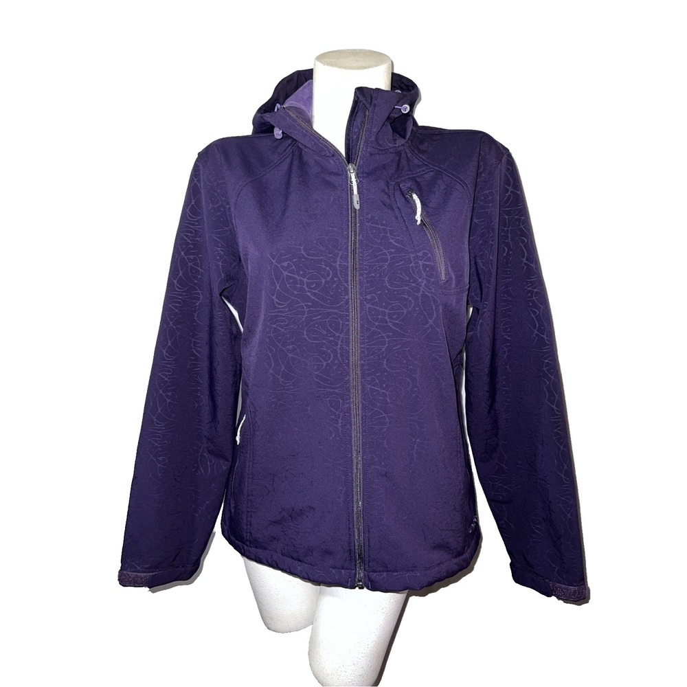 Double Diamond Purple Hooded Soft Shell Jacket Abstract Print Large Women